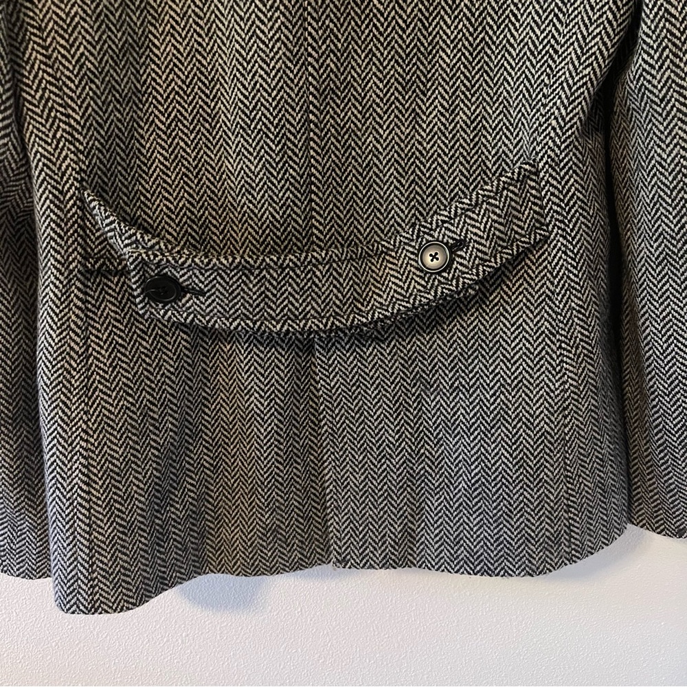J Crew Factory Wool Herringbone Double Breasted Blazer Rear Belt Black White-M - Picture 8 of 11